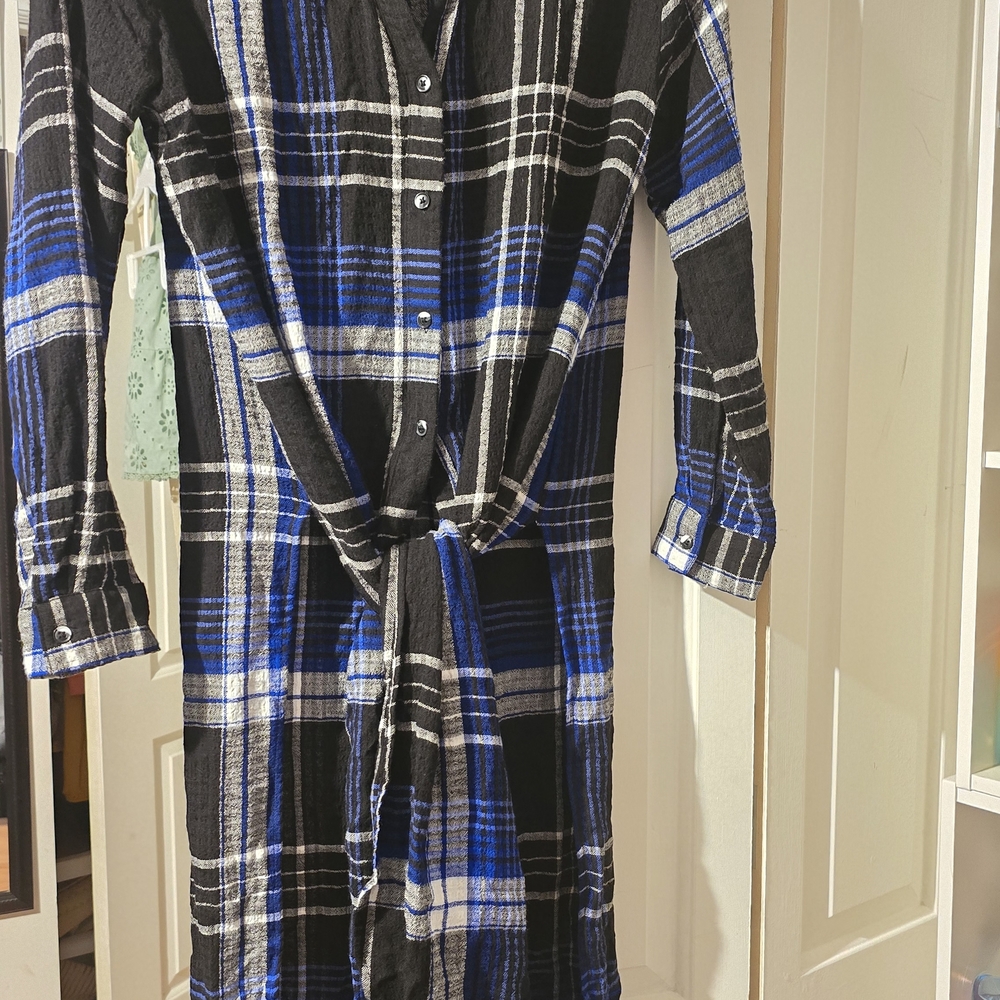 Cato Plaid Long Sleeve Dress in Black and Blue